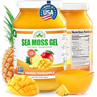 EverSmith Organics - Wildcrafted Irish Sea Moss Gel | Made in USA | Rich in Vitamins & Minerals | Sea Moss Gel Raw | Nutritional Supplement | Mango Pineapple (1 Jar)