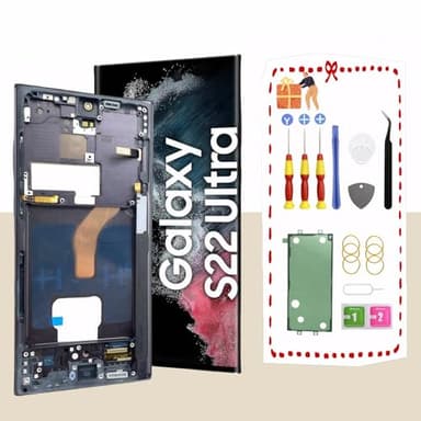 LNONLS OLED for Samsung Galaxy S22 Ultra 5G LCD Display Screen Assembly Replacement for Samsung S22 Ultra Touch Digitizer Screen with Frame Toolkits S908U S908A US Version (Black)