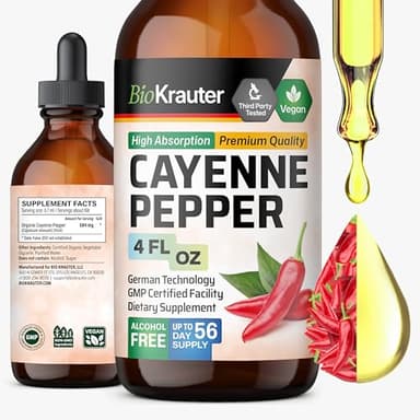 BIO KRAUTER® Cayenne Pepper for Circulatory & Digestive Support - Pure Vegan Capsaicin Supplements - 4 Fl.Oz Cayenne Pepper Drops - Natural Capsaicin, Alcohol & Sugar Free, 56 Days of Supply