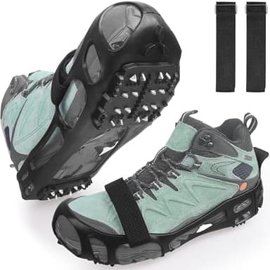 Ice Cleats Snow Traction Cleats Crampons for Walking on Snow and Ice Non-Slip Overshoe with Removable Straps Rubber Anti Slip Crampons Slip-on Stretch Footwear