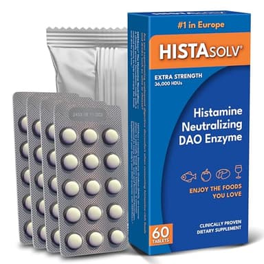 Medagel HISTAsolv Extra Strength DAO Enzyme Supplement for Histamine Food Intolerance - Eases Digestive Discomfort - Patented Tech - Made in Austria - 60 Pack