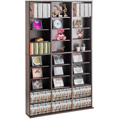 VEVOR Media Storage Cabinet, 9-Layer DVD Shelf Holds up to 756 CDs, Adjustable CD Shelves 27 Compartments, Protects & Organizes Music, Movie, Video Games or Memorabilia Collections, Espresso