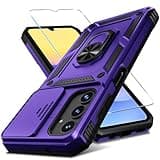 Janmitta Compatible with Galaxy A15 5G Case Built in Slide Camera Lens Cover+Screen Protector+Finger Ring Holder Kickstand,Heavy Duty Shockproof Full Body Phone Cover,2024 Purple