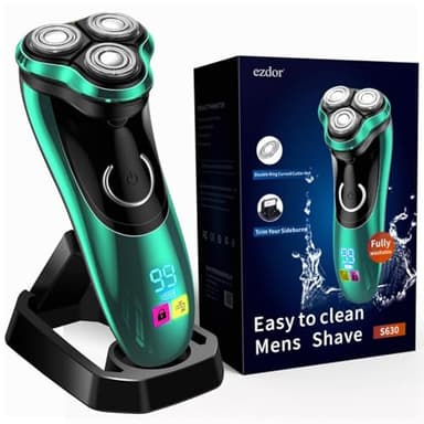 Electric Razor for Men, Rechargeable Shaver with Charging Stand, Cordless Wet & Dry Waterproof Razor with Pop-up Trimmer (Green)