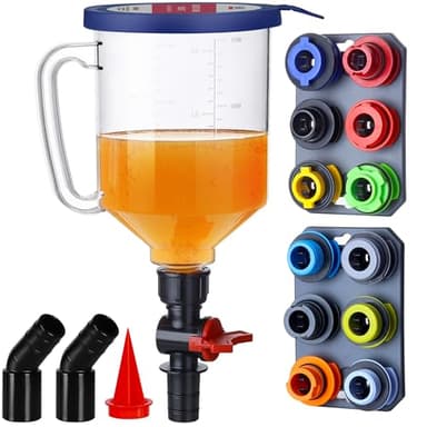 SMART JERRY - Spill-Proof Engine Oil Funnel Kit｜Oil Change Funnel w/ 12 Adapters & 2 Magnetic Adapter Organizer Boards｜Transparent Body w/Scale & Shut-Off Valve｜Universal Fit