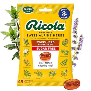 Ricola Swiss Herb Sugar Free Cough Drops with Menthol - Cough and Sore Throat Relief - 45 Count - Herbal Throat Lozenges