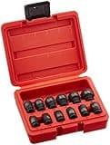 SUNEX TOOLS 1822, 1/4 Inch Drive Magnetic Impact Socket Set, 12-Piece, Metric, 5mm-15mm, Cr-Mo Alloy Steel, Radius Corner Design, Dual Size Markings, Heavy Duty Storage Case