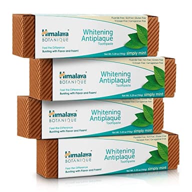 Himalaya Botanique Whitening Complete Care Toothpaste, Teeth Whitening, Fights Plaque, Fluoride Free, No Artificial Flavors, SLS Free, Cruelty Free, Foaming, Simply Mint Flavor, 5.29 Oz, 4 Pack