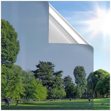 rabbitgoo Window Privacy Film One Way Window Tint for Home, Removable Reflective Heat Sun Blocking Anti UV Glass Door Covering, Mirror Tinting Film House Office, 17.5 in X 6.5 Feet, Silver