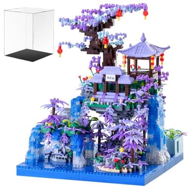 CAXIMSY Peach Blossom Pond Building Blocks Set,Building Blocks Set Gifts for Adults and Kids, Micro Bricks Cherry Blossom Tree House Kit with LED Light and Display Box（2500+Pieces）