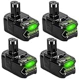 FEOTDN 4Pack 6.0Ah P108 18Volt Lithium-ion Replacement Battery for Ryobi 18V Battery Compatible with Ryobi 18V ONE+ Cordless Power Tools