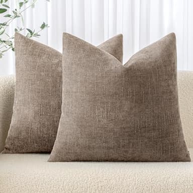 MIULEE 24x24 Inch Euro Chenille Throw Pillow Covers Set of 2 Soft Accent Taupe Grey Neutral Farmhouse Textured Cushion Covers for Bed Sofa Couch Bedroom Living Room