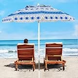 Aoxun Beach Umbrella with Tilt Pole, Portable Sand Anchor and Carry Bag, UPF 50+ Sun Shelter Air Vents Design for Outdoor Activities (Blue), 6.5ft
