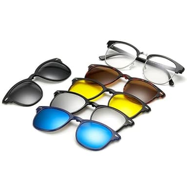 Chakralux 5 Pcs Magnetic Clip On Sunglasses Interchangeable Polarized Tinted Lenses for Men and Women Unique Gift Stick-on Trendy Fashion Magnetic Sunglasses