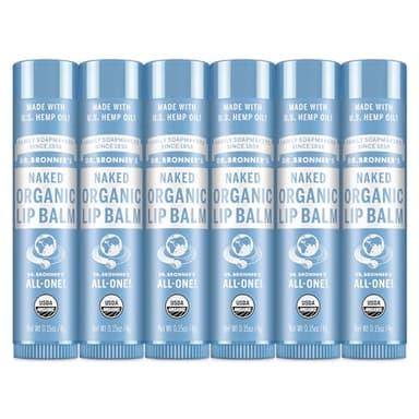 Dr. Bronner’s Organic Lip Balm 6-Pack (.15oz) Natural, Moisturizing, Petroleum-Free Lip Moisturizer with Beeswax & Avocado Oil for Dry Lips, Men & Women - Unscented
