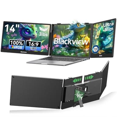 Blackview Laptop Screen Extender, 14" 1080P FHD IPS Triple Portable Monitor, Ultra-Slim Travel Dual Monitor Fit for 13"-17.3" Laptops, USB-C Plug&Play Extended Screen for Windows/Mac/Android/Switch