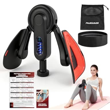 Thigh Trainer for Women, 10-100lb Adjustable Resistance Inner Thigh Exerciser with Leg Band & Poster for Kegel Exercise, Pelvic Floor Trainer for Postpartum Rehabilitation Home Gym