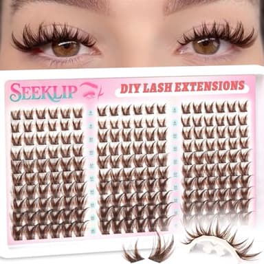 Brown Lash Clusters Manga Wispy Natural Cluster Eyelash Extensions 180pcs Bunny Anime Spike Eyelashes Cluster 8mm Bottom Lashes Individual Fake Eyelash C Curl 8-16mm DIY at Home (Spark Brown)
