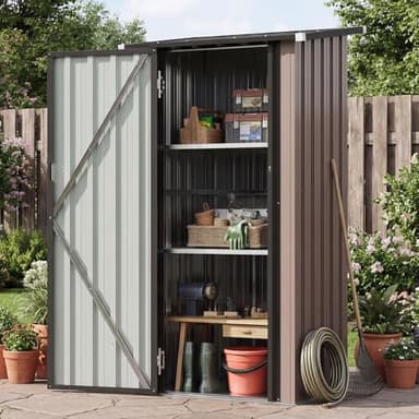 Aoxun Outdoor Storage Shed with Floor - Vertical Cabinet with 2 Adjustable Shelves & Lockable Doors, Waterproof Small Tool Shed, for Backyard Garden Patio Lawn Indoor, Brown