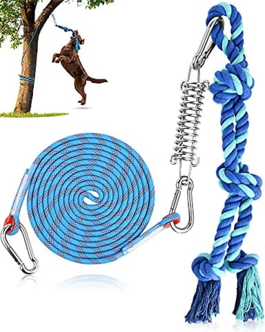 Petbobi Bungee Dog Toy, Outdoor Dog Tug Toy for Pitbull Interactive Exercise, Spring Pole Tug-of-War Toy with Durable Rope, Hanging Toy for Large Dogs to Reduce Boredom, Blue