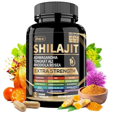 Uheco Shilajit Supplement with Sea Moss, Ashwagandha, Tongkat Ali - Shilajit Pure Himalayan Organic Fulvic Acid Capsules - 90 Count