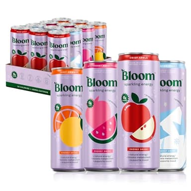 Bloom Nutrition Sparkling Energy Drink - Apple Crisp / Glacier Crush Variety Pack - Natural Caffeine, Zero Sugar, 180mg Caffeine - Antioxidant-Rich with Green Coffee Bean, Green Tea Extract, Prebiotics - 12oz 12 Pack