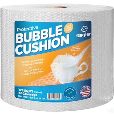 Bubble cusion for Packing & Moving - 12" Width X 175 FT - Bubble cusion for Moving, Extra Protection for Shipping, Packaging Boxes & Mailers, Perforated Every 12 IN, Clear Cushioning Wrap