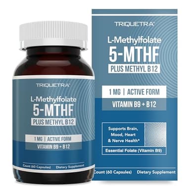 L Methyl Folate 1000 mcg Plus Methyl B12 Cofactor – Active 5-MTHF Form - Supports Mood, Methylation, Cognition – Highly Bioavailable Bioactive Forms of Vitamin B9 & B12 (60 Capsules – 60 Servings)