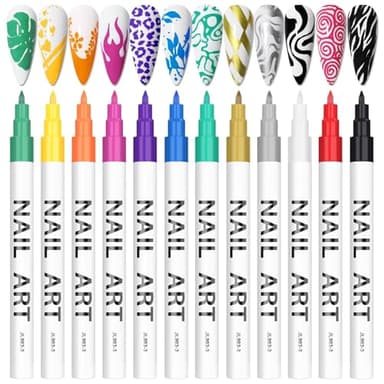 Kalolary 3D Nail Art Pens Set, 12 Color Pens, DIY Nail Art Beauty Adorn Manicure Tools