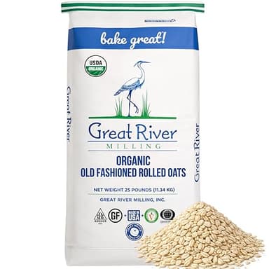 Great River Milling Organic Old Fashioned Rolled Oats | Whole Grain, USDA Organic, Non-GMO, Kosher | Hearty Texture for Oatmeal, Granola, Cookies, Baking & Meal Prep | 25 Lb. (Pack of 1)