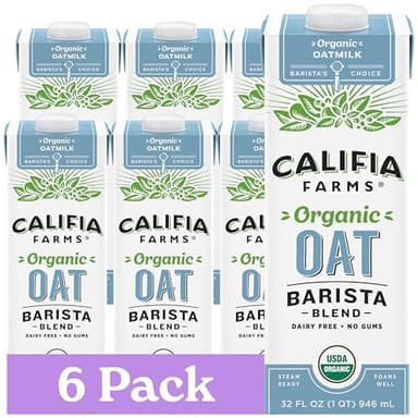 Califia Farms - Organic Oat Barista Blend, 32 oz (Pack of 6), Shelf Stable, Dairy Free, Plant Based, Vegan, Non GMO, Organic Milk, Creamer, Milk Frother, Oatmilk
