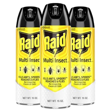 Raid Multi Insect Killer Aerosol Kills Ants Spiders Roaches and Flies No Lingering Chemical Odor Indoor and Outdoor Use 15 Ounce (Pack of 3)