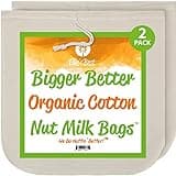 Pro Quality Organic Cotton Nut Milk Bag 2 Pack - 12"X12" XL Bags - Heavy Duty Reusable All Purpose Food Strainer - Food Grade BPA-Free