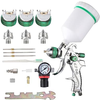 ENDOZER Professional HVLP Spray Gun Set Gravity Feed Air Spray Gun with 1.4, 1.7, 2.0mm Nozzles 20oz 600cc with Gauge for Auto Paint, Primer, Clear/Top Coat & Touch-Up (Not Suitable for Latex Paint)