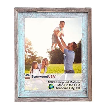 BARNWOODUSA Farmhouse Style Rustic 16x20 Picture Frame Signature Molding Upcycled Wood Rustic Robins Egg Blue/Gray