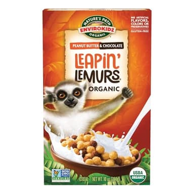 EnviroKidz Organic Leapin' Lemurs Cereal, 10 oz (Pack of 1), Peanut Butter & Chocolate, Whole Grain Kids Breakfast, Gluten Free, Fair Trade, by Nature's Path