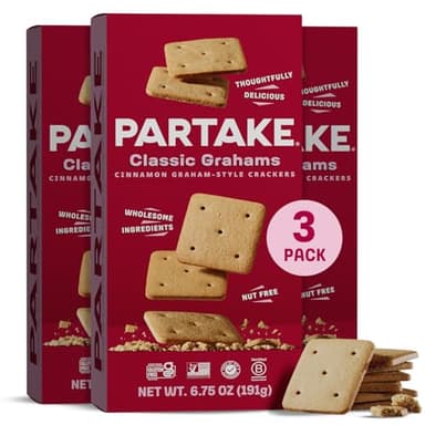 Gluten Free Partake Graham Crackers - Vegan - Free From the Top 9 Allergens Including Dairy, Wheat, Soy, Eggs, & Peanuts - Non GMO - Safe School & Office Snack - Ready for Smores and More (3 Pack, 6.75 oz Boxes)