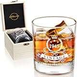 LIGHTEN LIFE 80th Birthday Gifts for Men 12 oz,1945 Whiskey Glass in Valued Wooden Box,Birthday Bourbon Glass for 80 Years Old Dad,Husband,Friend,80th Bday Gift Ideas