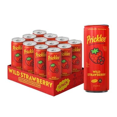 Pricklee Natural Hydration Drink – Wild Strawberry Hibiscus – Electrolytes + Antioxidants, Low Sugar, No Artificial Sweeteners – Non-Carbonated, Caffeine-Free – Cactus Water-Based (12 oz cans, 12 pack)