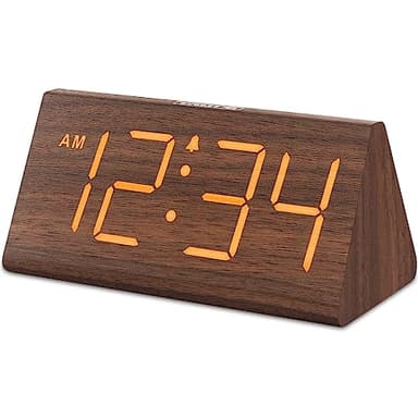 DreamSky Wooden Digital Alarm Clocks for Bedrooms - Electric Desk Clock with Large Numbers, USB Port, Loud Alarm for Heavy Sleepers, Adjustable Volume, Dimmer, Snooze, DST, Wood Décor, Adapter Powered