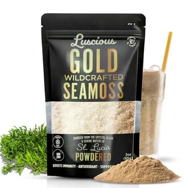 Irish Sea Moss Powder Gold 3 Oz – 100% Organic St. Lucia Sea Moss | Wildcrafted Superfood for Gut Health, Immune Support, Vegan, Gluten-Free | Makes 120+ Fl Ounces of Gel by Luscious Spice Emporium