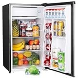 Upstreman 3.2 Cu.Ft Mini Fridge with Freezer, Single Door Mini Fridge, Dorm Fridge, Adjustable Thermostat, Mini Refrigerator for Dorm, Office, Bedroom, Stainless Steel-SR321
