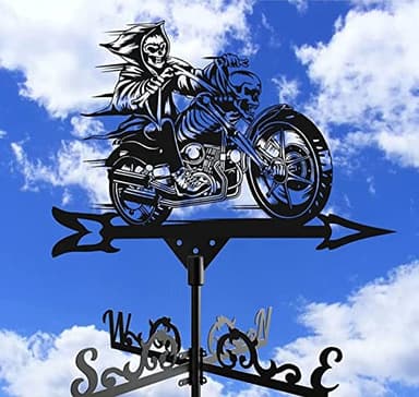 Weather Vane, Cast Iron Wind Vane with Motorcycle Ornament Indicator Professional Measuring Tool Outdoor for Roofs Weathervane Garden Yard Patio Decor Plug-in,Black