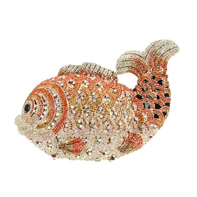 Tngan Women Mini Fish Clutch Luxury Rhinestones Purse Sparkling Banquet Handbag Wedding Party Clutch Bag, Gold Orange