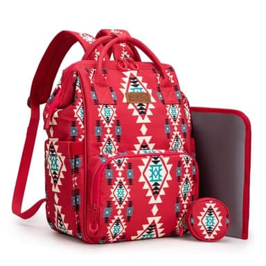 Montana West Wrangler Diaper Bag Backpack Aztec Travel Backpack Purses Western Multi-Function Baby Bags for Mom with Waterproof Insulated Pockets