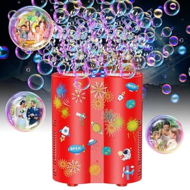 Panamalar Bubble Fireworks Machine, Automatic Bubble Blower 20000+ Bubbles per Minute for Kids, 26 Holes Fireworks Bubble Machine with Lights/240ml Solution/Sticker for Outdoor Party Wedding Garden
