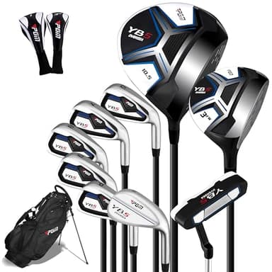 PGM Men's Complete Golf Club Sets - 12 Pieces - 2 Wood (#1,3), 6 Irons(#,6,7,8,9,PW,SW), 1 Putter - Golf Stand Bag - Right Handed - Ideal for Beginners - Graphite