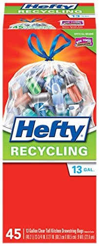 Hefty Recycling Trash Bags (Clear, Tall Kitchen Drawstring, 13 Gallon, 45 Count)