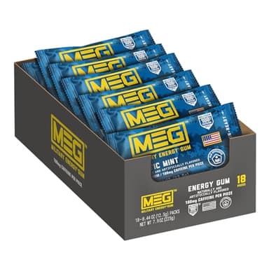 MEG (Military Energy Gum) - Arctic Mint | Enhance Your Physical Performance with 100mg of Caffeine Per Piece, Ultimate Boost for Workouts, Alternative to Caffeinated Drinks | Pack of 18