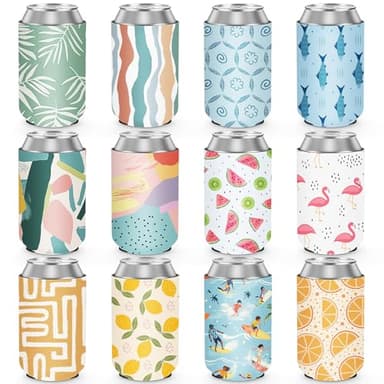 12 Pack Summer Can Cooler Sleeve Insulated Neoprene Can Coolers in Bulk, Beach Pool Bottle Can Drink Holder Party Decorations, Men Women Birthday Bachelorette Party Favor Gifts